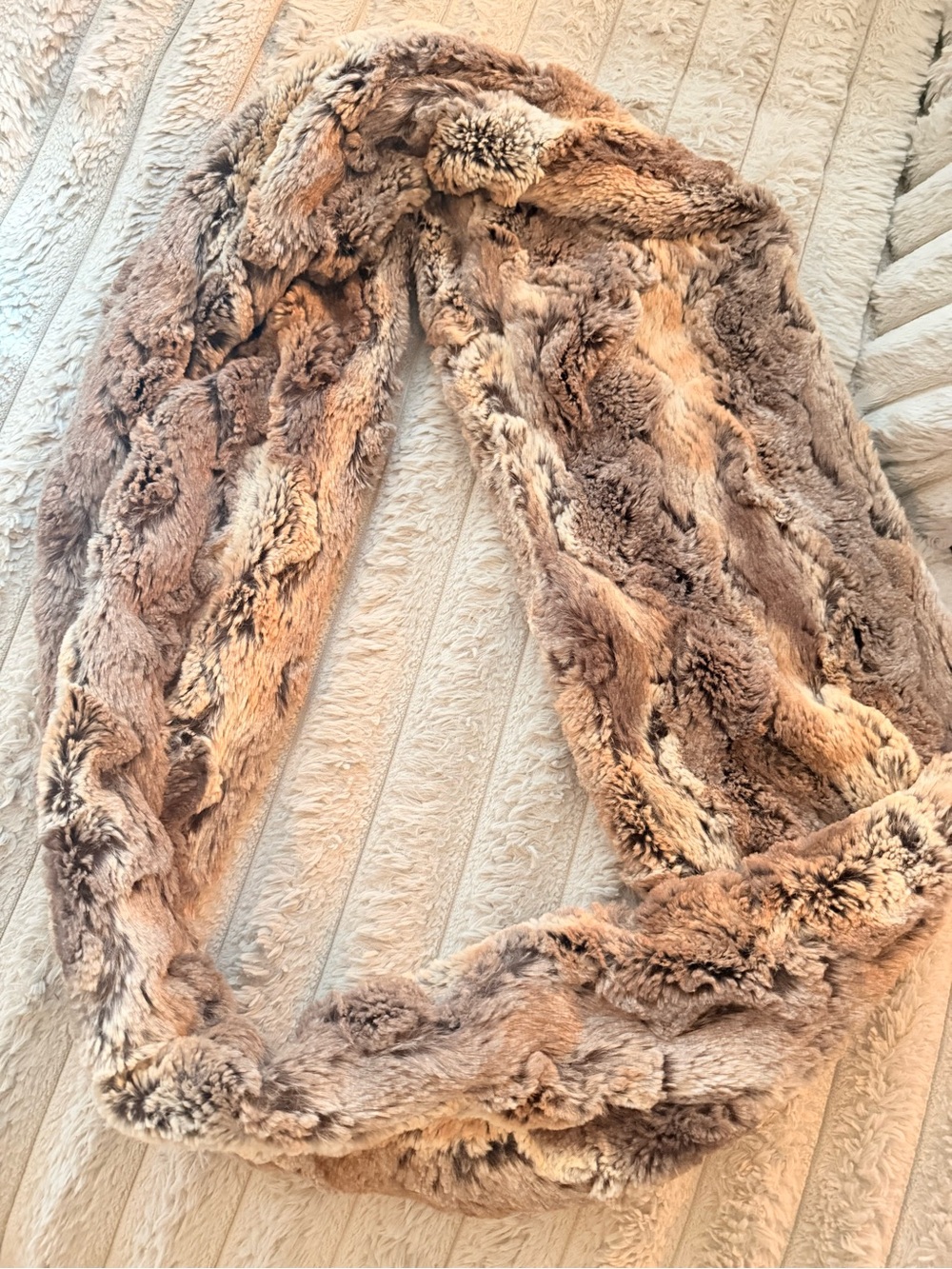 LOFT Plush Faux Fur Infinity Scarf in Taupe and Beige